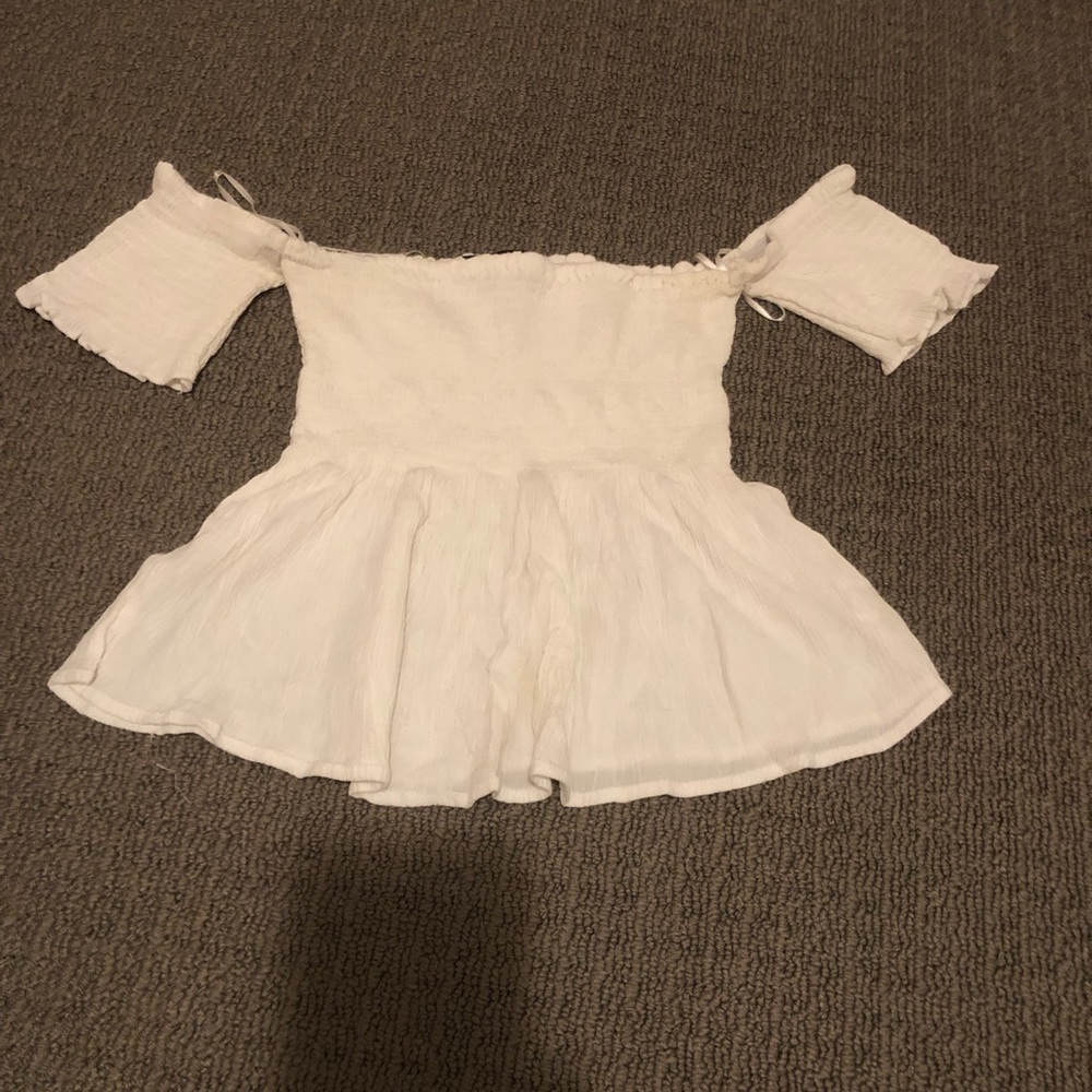 Ambiance White Off-Shoulder Smocked Peplum Top